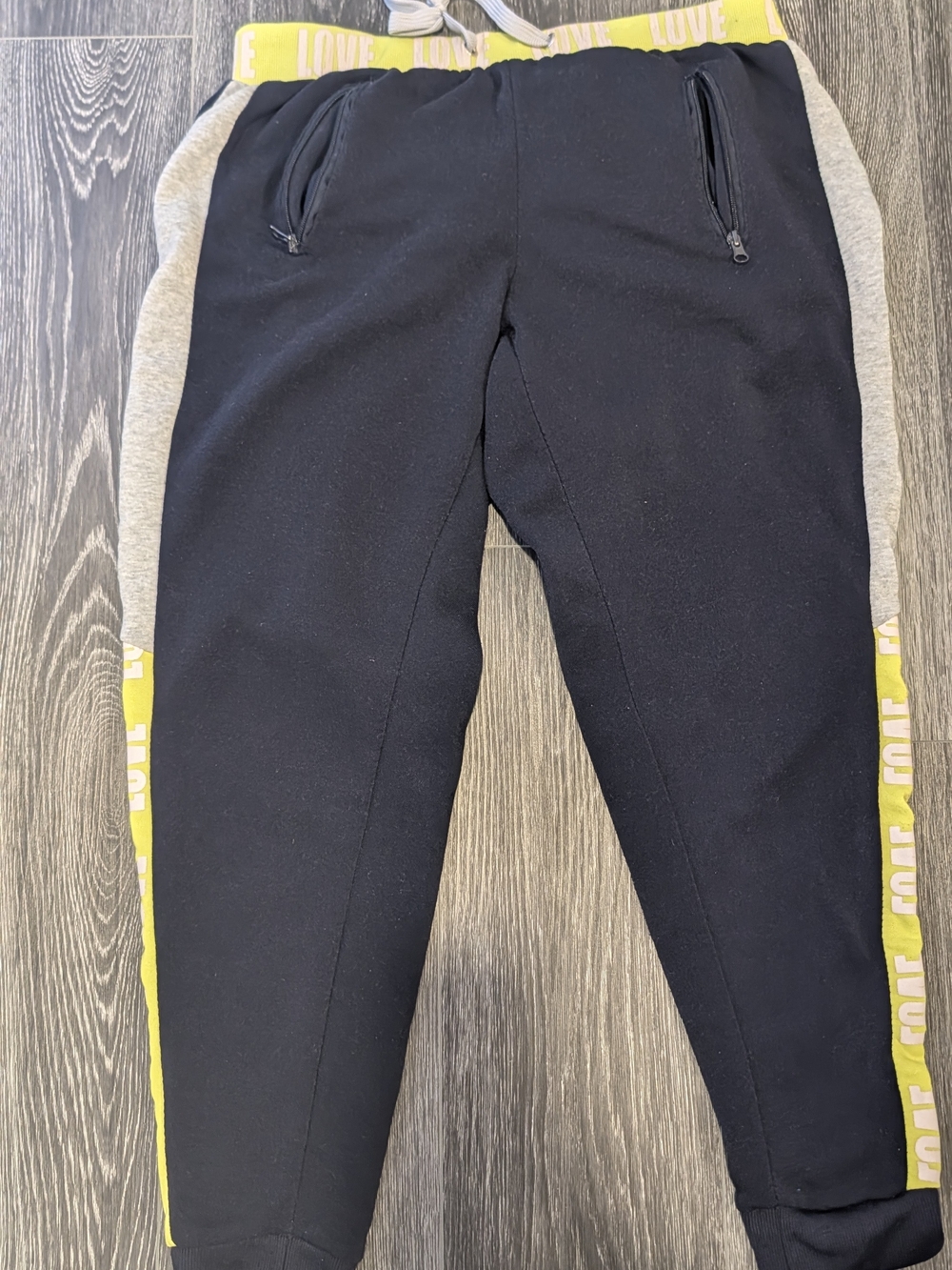 New Look Black Joggers with Gray Panels and Yellow Trim